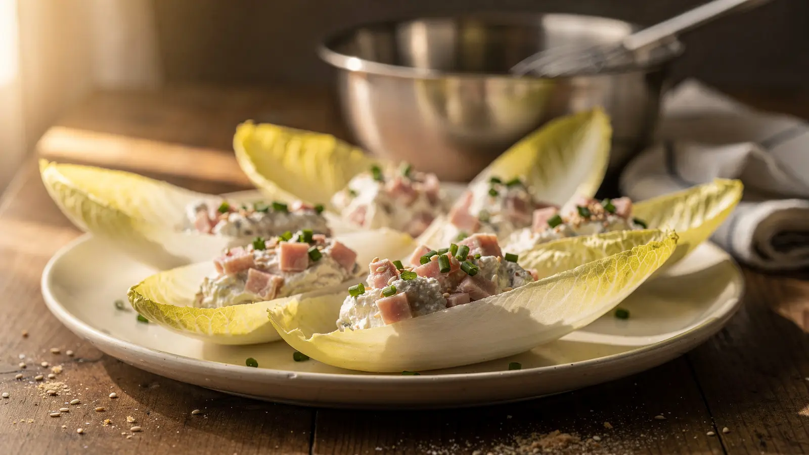 Barquettes d’endive au jambon et au fromage frais : un apéritif sans cuisson