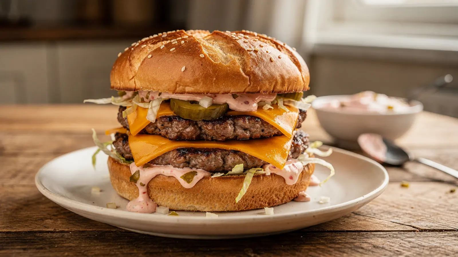 Ce Big Mac maison et sa sauce au cornichon font de l’ombre à la version du drive Ce Big Mac maison et sa sauce au cornichon font de l’ombre à la version du drive