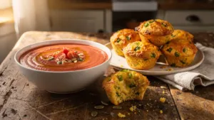 Gaspacho classique et gâteaux salés au cheddar et aux jalapeños : la recette