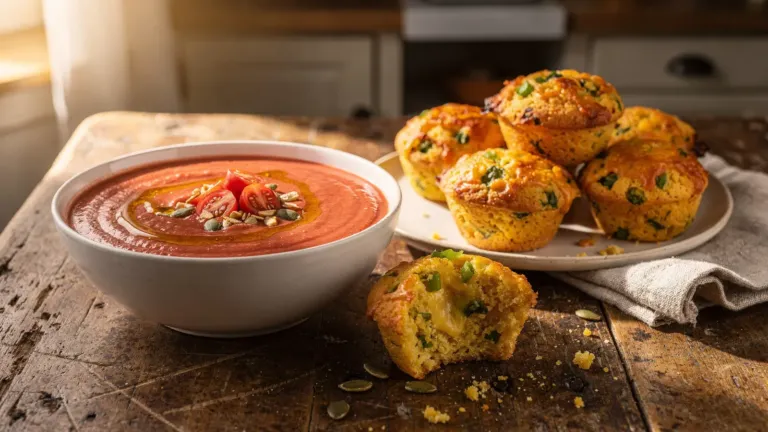 Gaspacho classique et gâteaux salés au cheddar et aux jalapeños : la recette Gaspacho classique et gâteaux salés au cheddar et aux jalapeños : la recette