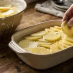 Gratin dauphinois : enrobez les rondelles de crème avant de les disposer dans le plat