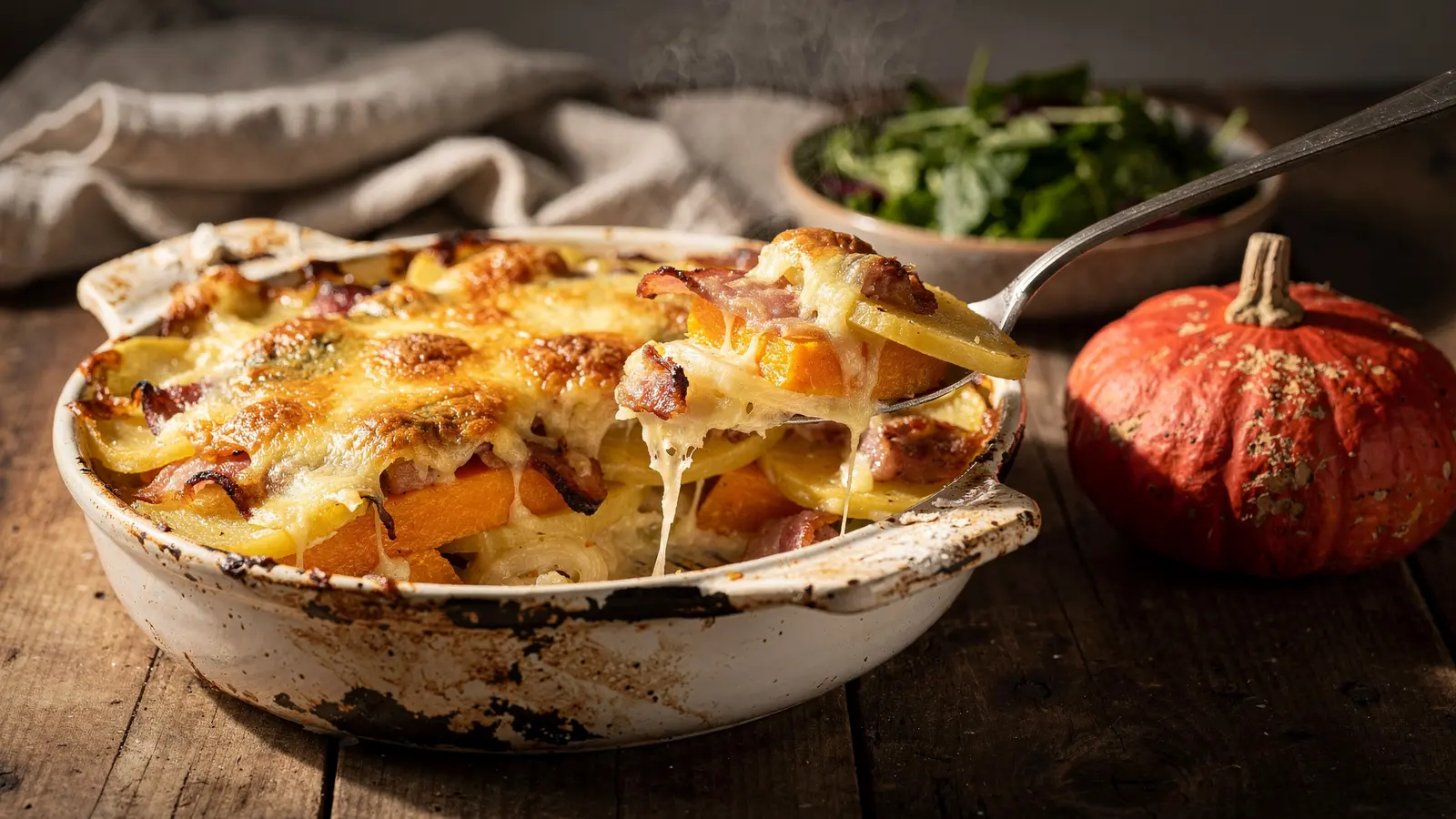 Potiflette : le potimarron remplace tout ou partie des pommes de terre de la tartiflette Potiflette : le potimarron remplace tout ou partie des pommes de terre de la tartiflette