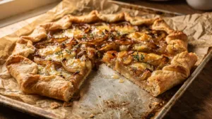 Une tarte rustique aux oignons caramélisés et au comté, à préparer sans moule